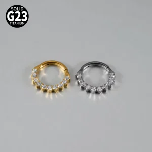 F136 Titanium CZ 10 Stone Segment Ring Premium Cartilage Nose Hoop Body Piercing Jewelry