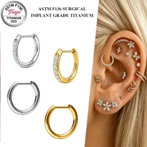 F136 Titanium Hoop Earings for Women Fine Snug Daith Rook Tragus Body Jewelry G23 Titanium Piercing Zircon Nose Ring