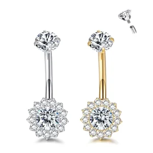 F136 Titanium Navel Nail Sun Flower Inset G23 Titanium Alloy Body Jewelry ASTM Belly