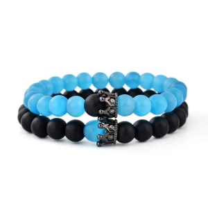 F428 Fashion Jewelry Stone Bead Crystals Healing Opal Frosted Agate Two Piece Suit Couple Bracelets