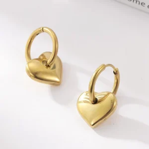 FANKE Gold Plated Stainless Steel Small Hoop Heart Dangle Earrings Love Drop for Girl