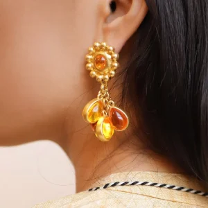 FANKE Lady’s Fashion Stainless Steel Hoop Earrings with Orange Zircon Drops Small Glass Earjewelry
