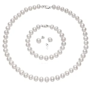 FEIRUN 8mm White off Round New Genuine Fresh Water Pearl Set Fashion Pearl Set Bridal Jewelry Pearl Set