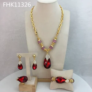 FHK11326 Costume Fashion Dubai Jewelry Accessories High Quality Gold Plated Ladies Jewelry Sets
