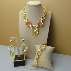 FHK5077 Costume Fashion Dubai Jewelry Accessories Gold Plated Pendant Ladies Jewelry Sets