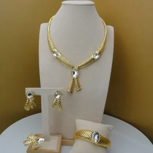 FHK5887 Costume Fashion Dubai Jewelry Sets Gold Plated Ladies Jewelry Sets