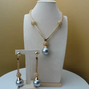FHK6106 Costume Fashion Dubai Jewelry Accessories Pearl Gold Plated Ladies Jewelry Sets