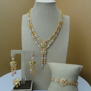 FHK6489 Costume Fashion Dubai African Jewelry Sets Gold Plated Ladies Jewelry Sets