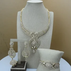 FHK6679 Costume Fashion Dubai African Rhinestone Jewelry Sets Gold Plated Ladies Jewelry Sets