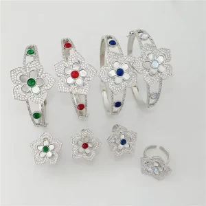 FM CKT0732 Clear CZ Bangle Ring Jewelry Shell Flower Shape Bracelet Fashion Plating CZ Ring