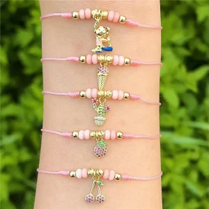 FM CKT0777 Color cz micro pave charm bracelet, Fashion rope bracelet, Handmade cord bracelet jewelry
