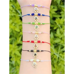 FM CKT0778 Fashion girls charm bracelet, Color cz child girl pendant bracelet, Adjustable rope bracelet jewelry