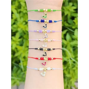 FM CKT0779 Color cz heart charms bracelet Colorful rope adjustable bracelet Fashion small heart pendant bracelet