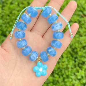 FM CKT0786 Fashion Color Enamel Charms Bracelet Flower Pendant Bracelet Jewelry Color Glass Beads Bracelet