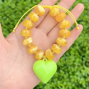 FM CKT0787 Fashion Heart Charm Bracelet Color Enamel Heart Pendant Bracelet Colorful Glass Beads Handmade Bracelet