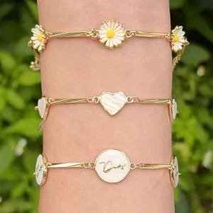FM-LAT0904 Fashion Copper Link Bracelet Enamel Daisy/heart Mini Charms Bracelet Gold Plated Copper Jewelry for Women