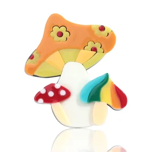 FS Cartoon Colorful Patchwork Pendant Cute Mushroom Acrylic Brooch Clothing Accessory Yellow Flower Women Children Party Gift
