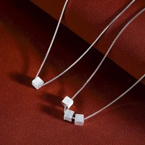 FY 0125 S925 Sterling Silver Brushed Square Trendy Necklace Women’s Niche Design Simple Light Luxury High-end Feel Pure Silver
