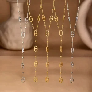 FY Fashion Jewelry Tassel Chain Necklaces Stainless Steel Pig Nose Link Charms Pendant Drop Choker Necklace for Party Gift