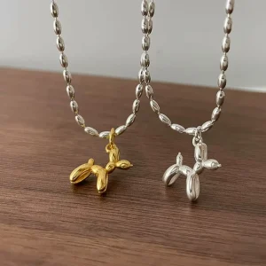 FY PL209 S925 Sterling Silver Christian Cute Balloon Dog Necklace Light Luxury Niche Design Sense Cold Style Rope Chain New