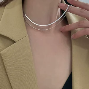 FY PL807 Double layer Snake Bone Necklace Cute Geometric Design Simple Pure Silver New Style Women’s Collarbone Chain