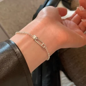 FY SL20 Korean Version Niche Heart Shaped Paper Clip Silver Charm Bracelet Women’s Three Dimensional Solid Fashionable Elegant