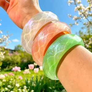 Faceted Chunky Wide Resin Bangle Natural Shimmer Glitter Vein Pastel Transparent Glossy Acrylic Bracelets Fashion Bangles
