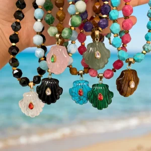 Faceted Crystal Beads Fashion Pendant Necklaces Charm Sea Shell Summer Jewelry Gemstone Bead Necklace Jewelry