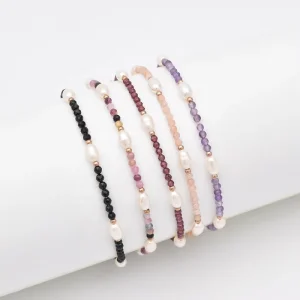 Faceted Tourmaline Freshwater Pearl Beaded Bracelet Rose Gold Plated Stainless Steel Adjustable Trendy Women’s Anniversary