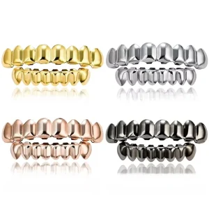Factory 18K Real Gold Color Plating Brass Glossy Eight Teeth Hip Hop Grillz