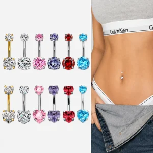 Factory 316L Surgical Stainless Steel CZ Gold Heart Curved Barbell Belly Button Ring Colorful Wedding Navel Ring
