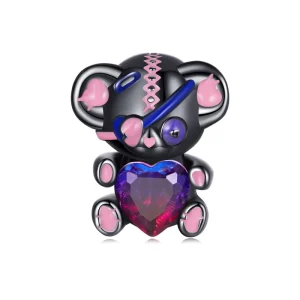 Factory 925 Sterling Silver Black Cute Bear Charm Beads Fit Bracelet DIY Women Fine Jewelry Accessories BSC689
