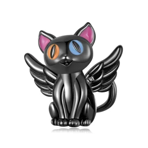 Factory 925 Sterling Silver Fashion Black Angel Cat Charms Beads for Women Fit Bracelet Necklace Fine Jewelry SCC2299 BK