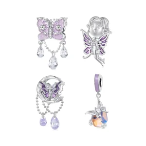 Factory 925 Sterling Silver Purple Butterfly Charm Beads Elf Pendant Fit Bracelet & Necklace Women Fine Jewelry DIY Accessories