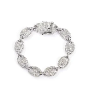 Factory Alloy and Crystal Rhinestone Hip Hop Iced Out Coffee Bean Cuban Link Chain Bracelet
