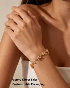 Factory Bracelets Flower Deigns Colorful Zircon 18k Gold Plated Brass Material Fashion Bracelet for Women