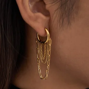 Factory CE Certificate 18K Gold Plated Stainless Steel 3 Layers Chain Tassel Earrings