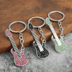 Factory Colorful Rhinestone Guitar Keychains Ideal Music Gifts Portable Charms for Bags & Phones