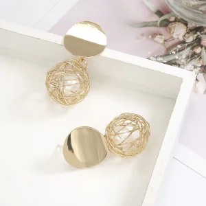 Factory Creative Metal Weave Pearl Stud Earring Bridal Fashion Cage Pearl Jewelry Earrings for Women