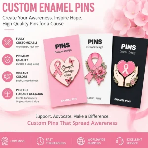 Factory Custom Breast Cancer Awareness Pink Ribbon Lapel Pin Custom Soft Enamel Metal Badge Zinc Alloy Brooch