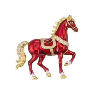 Factory Custom Fashion Accessory for Coats Real Gold Plated Micro Pave CZ Pin Brass Alloy Luxury Enamel Horse Brooch