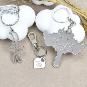 Factory Custom Fashion Heart Engraved Keychain Set Map & Cartoon Character Shape Metal Keychain