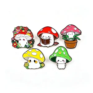 Factory Custom Forest Cartoon Mushroom Enamel Pin Set Kawaii Reading Book Mushroom Potted Mushroom Metal Badge Brooch Gift