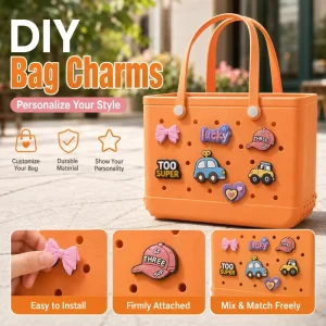Factory Custom Inserted Charming Rubber Beach Bag with Cute Decorative Charm as a Charming Accessory for Girls Bags