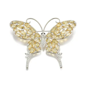 Factory Custom Luxury Fashion Accessory Real Gold Plated Brass Alloy Cubic Zirconia Butterfly Brooch