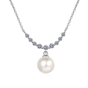 Factory Custom Smile Face Moissanite 8mm Natural Freshwater Pearl Pendant Necklace Silver 925 Jewelry for Women