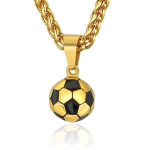 Factory Custom Stainless Steel Soccer Ball Shape Necklace PVD Gold Plated Sporty Chic Pendant Waterproof Commute Casual