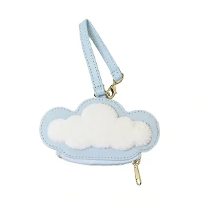 Factory Custom Sublimation Embroidery DIY Cute Leather Mini Coin Pouch Keychain Zipper Bag Charm Cloud Shape