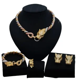 Factory Direct 14K Gold Plated Cubic Zirconia Jewelry Set Luxury Design for Dubai Female Wedding Party Gift Accessory