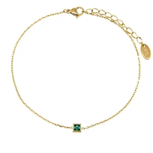 Factory Direct 14K PVD Gold Plated Stainless Steel Anklet Green Zircon Fashion Jewelry for Women Gift Hypoallergenic